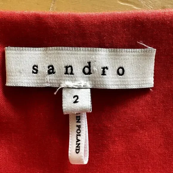 Sandro 3/4 Sleeve Wool Sheath Mini Dress Round Neck Shoulder Zip Red 2 - Picture 4 of 6